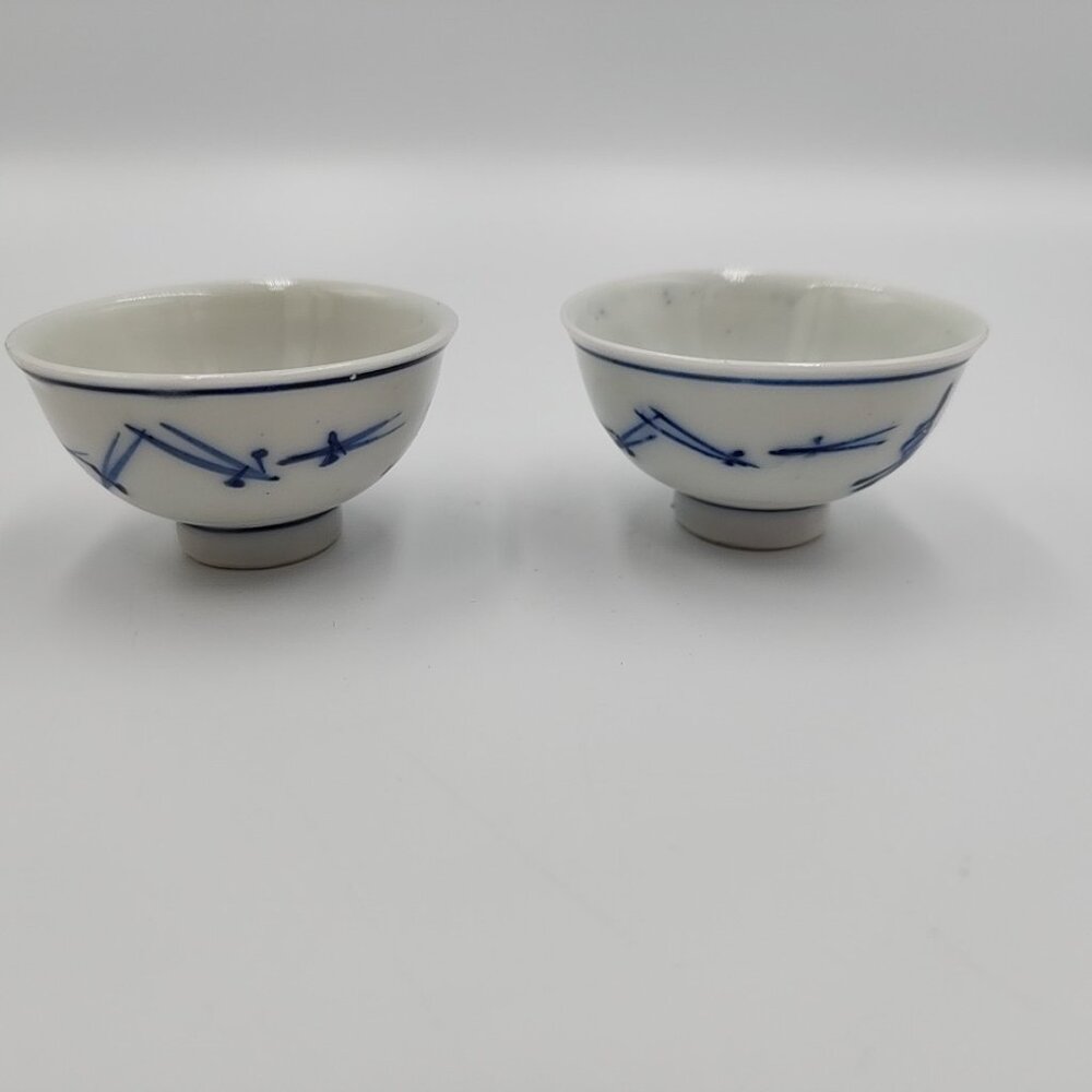 Vintage Set Of 2 Soy Sauce Condiment Bowl 1" White Blue